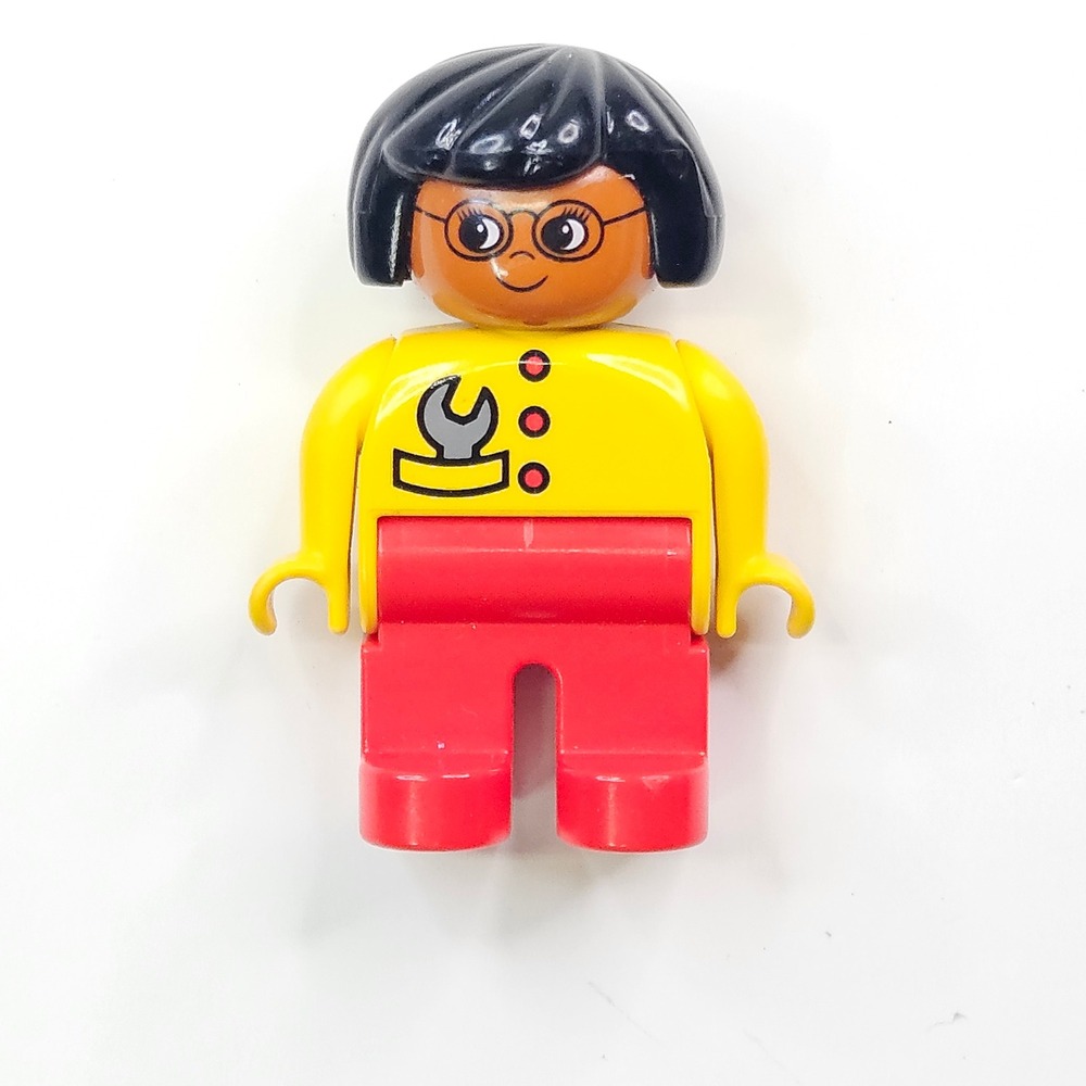 LEGO Duplo Figure Kids Small Yellow Red Female Mechanic Wrench Glasses 4555